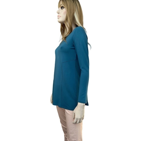 J. Jill Tunic Length Sweater Top Shirt Rayon Blend Cadet Blue Teal Pullover - Picture 5 of 13